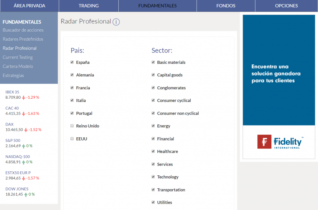 KAU+ radar fundamentales - toda los sectores menos financial y utilities