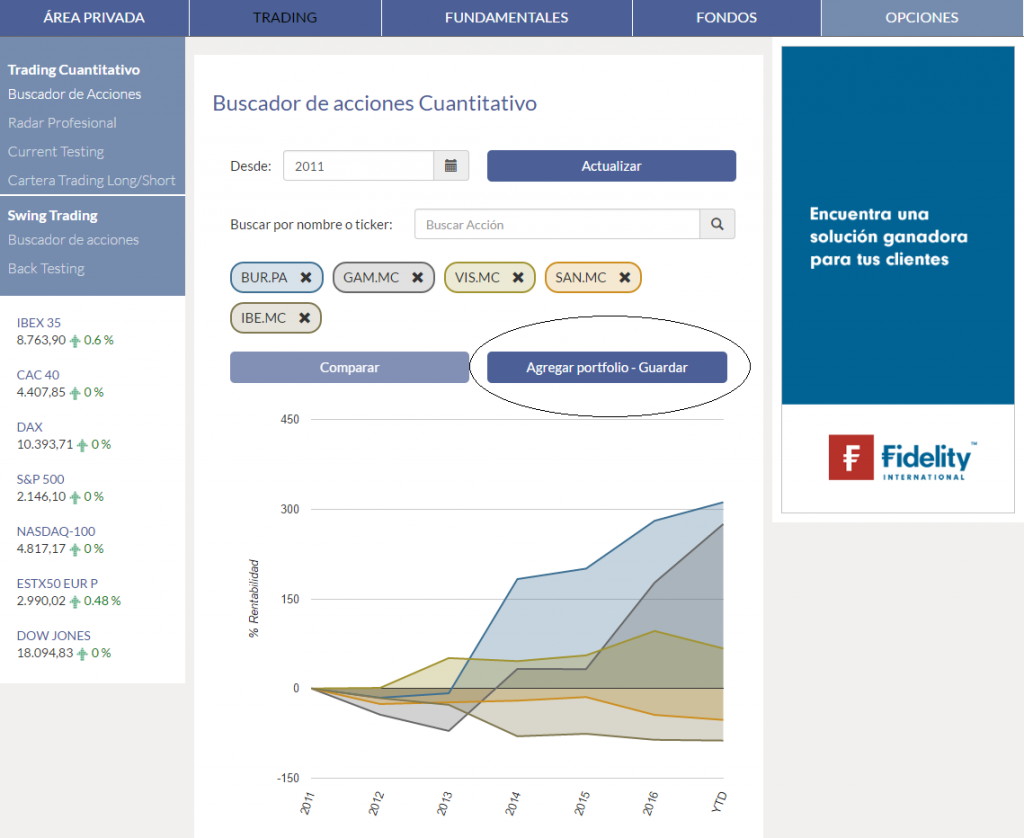 KAU+ Profesional - Buscador de acciones cuantitativo - Agregar portfolio