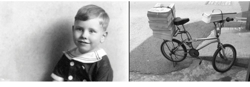 Warren Buffett de niño y la bicicleta con la que repartía periódicos.