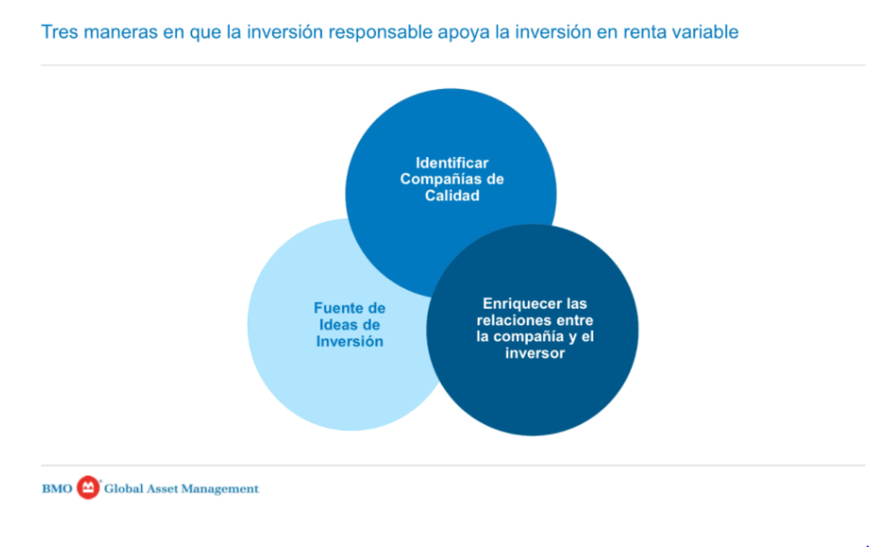 Diapositiva de la presentación empleada por Luis Martín durante el streaming, sobre cómo apoya la inversión responsable a la inversión en renta variable